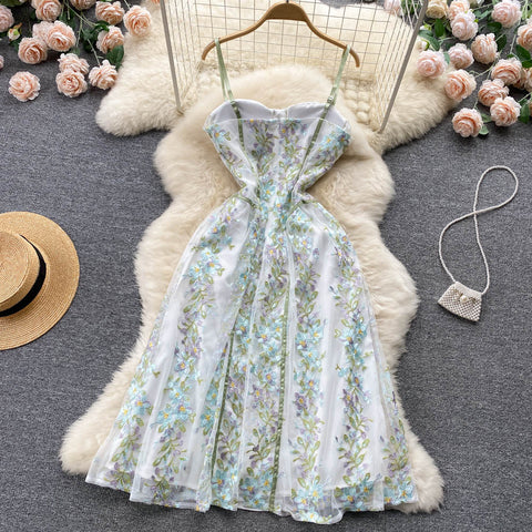 Robe de soirée sexy à bretelles spaghetti et imprimé floral, coupe trapèze, pour femme, P150 