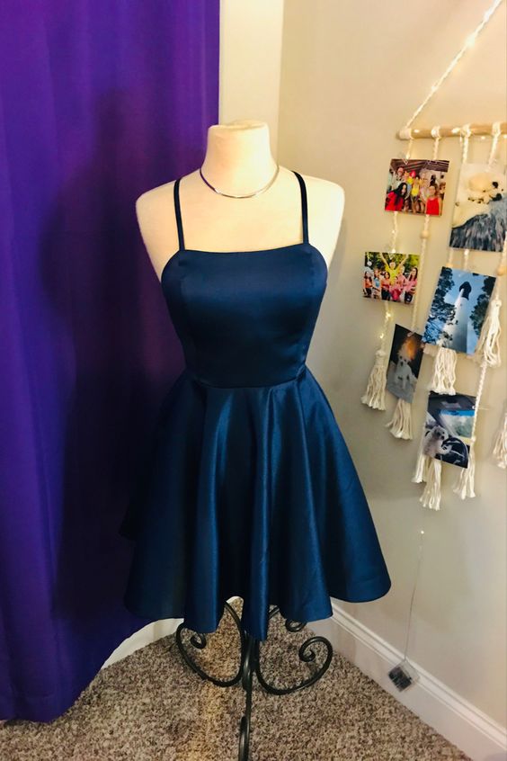 Solid Satin Short Homecoming Dress A-line Graduation Dress Y1865