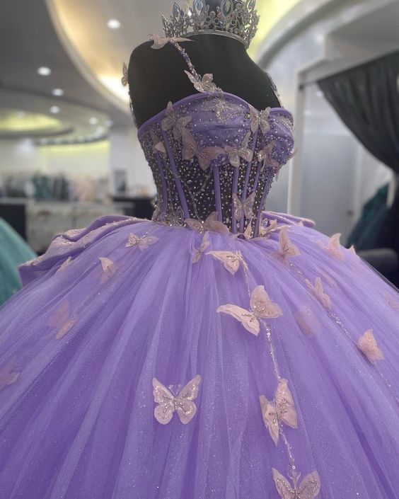 Vestidos de quinceañera con mariposas 3D, vestidos de gala para dulces 16 años Y1870