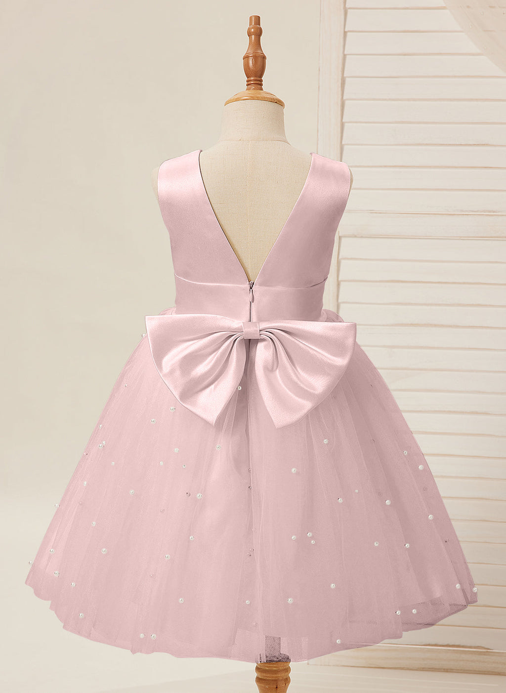 Vestido de princesa/vestido de princesa de satén y tul hasta la rodilla para niña de las flores 