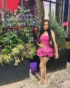 Robe de soirée courte rose bustier à volants sexy Y7705