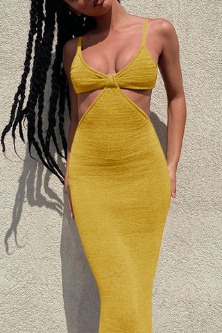 Robe de soirée élégante, unie, dos nu fendu, col en V 