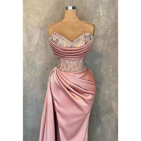 Elegant & Luxurious V-Neck Sleeveless Ruched Floral Embroidered Slit Prom Dress