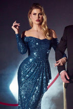 Long Sleeve Sequin Evening Gown