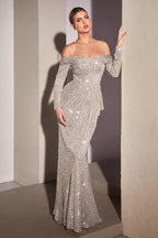 Long Sleeve Sequin Evening Gown