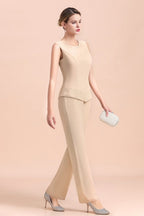 Robe deux pièces en mousseline longue champagne pour la mère de la mariée, avec veste.