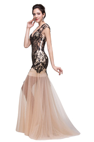 Champagne V-Neck Mermaid Floor-length Prom Dresses