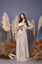 Vestido de fiesta largo con mangas abullonadas y purpurina para mujer, con abertura, ideal para eventos formales de noche (SYP01)