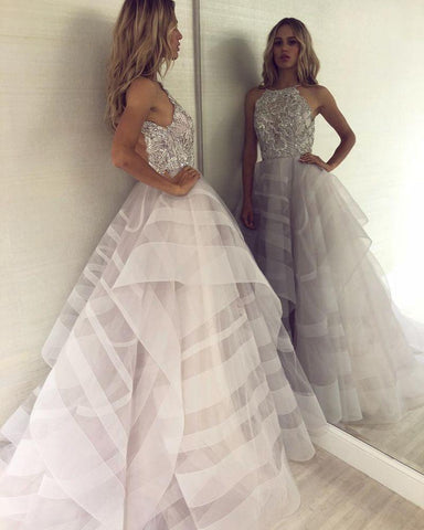 Charming A-Line Appliques Halter Sleeveless Floor-Length Formal Dresses