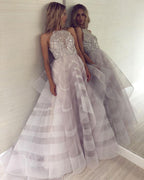 Charming A-Line Appliques Halter Sleeveless Floor-Length Formal Dresses