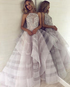 Charming A-Line Appliques Halter Sleeveless Floor-Length Formal Dresses