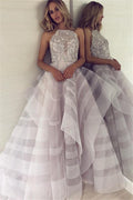 Charming A-Line Appliques Halter Sleeveless Floor-Length Formal Dresses