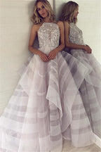 Charming A-Line Appliques Halter Sleeveless Floor-Length Formal Dresses