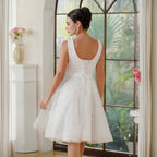 Charmante robe de bal trapèze en tulle polyester sans manches blanc cassé avec paillettes
