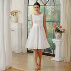 Charmante robe de bal trapèze en tulle polyester sans manches blanc cassé avec paillettes