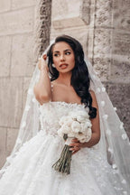 Robe de bal charmante en dentelle carrée sans manches, robe de mariée blanche avec appliques