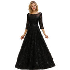 Charmante robe de soirée noire à manches mi-longues en tulle et paillettes, robe de bal Aline des années 20