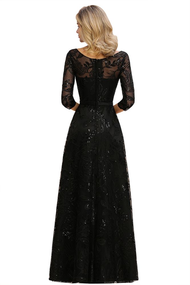 Charmante robe de soirée noire à manches mi-longues en tulle et paillettes, robe de bal Aline des années 20