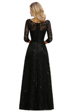 Charmante robe de soirée noire à manches mi-longues en tulle et paillettes, robe de bal Aline des années 20