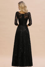 Charmante robe de soirée noire à manches mi-longues en tulle et paillettes, robe de bal Aline des années 20