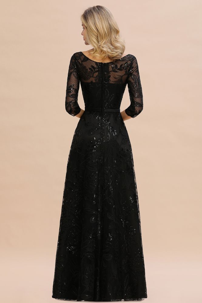 Charmante robe de soirée noire à manches mi-longues en tulle et paillettes, robe de bal Aline des années 20