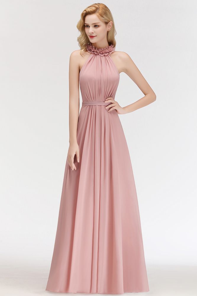 Robe de demoiselle d'honneur charmante, dos nu, sans manches, en mousseline à volants, coupe trapèze, robe de soirée longue