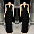 Charming Long Black V-neck Sleeveless Mermaid Prom Dress WIth Beading