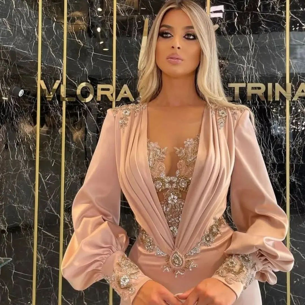 Charming Long Sleeves Mermaid Evening Party Gowns with Appliques