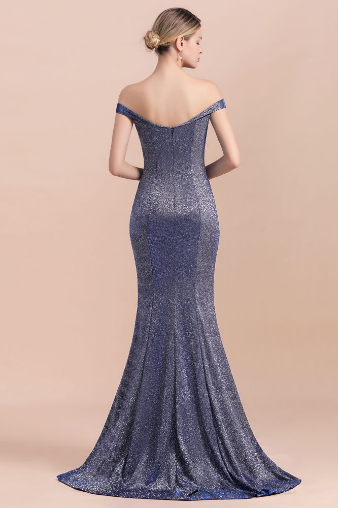 Robe de soirée longue sirène en soie brillante, charmante, épaules dénudées, coupe ajustée, idéale pour un bal de promo.