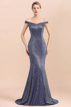 Robe de soirée longue sirène en soie brillante, charmante, épaules dénudées, coupe ajustée, idéale pour un bal de promo.