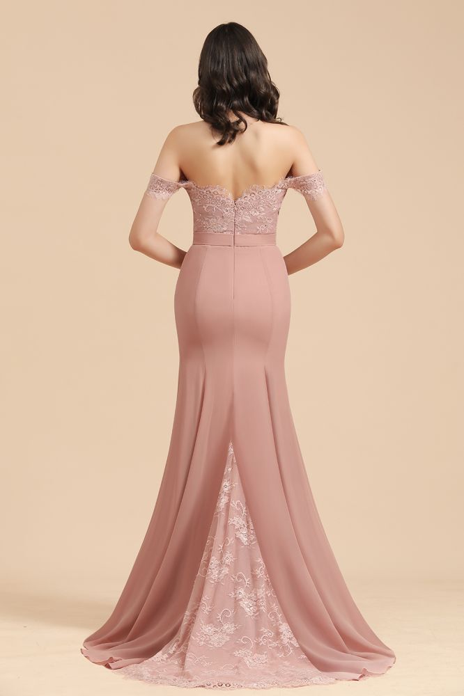 Vestido de fiesta de sirena de encaje con hombros descubiertos, encantador, vestido de dama de honor ajustado