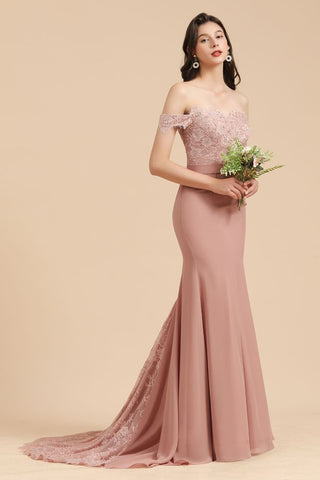 Charming Off the Shoulder Lace Mermaid Party Gown Slim Bridesmaid Dress