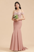 Vestido de fiesta de sirena de encaje con hombros descubiertos, encantador, vestido de dama de honor ajustado