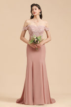 Vestido de fiesta de sirena de encaje con hombros descubiertos, encantador, vestido de dama de honor ajustado