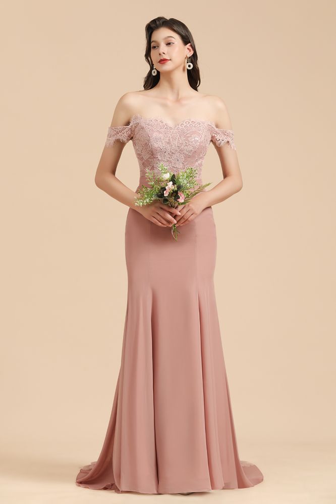 Vestido de fiesta de sirena de encaje con hombros descubiertos, encantador, vestido de dama de honor ajustado
