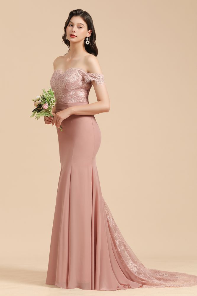 Vestido de fiesta de sirena de encaje con hombros descubiertos, encantador, vestido de dama de honor ajustado