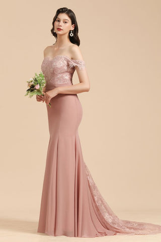 Charming Off the Shoulder Lace Mermaid Party Gown Slim Bridesmaid Dress