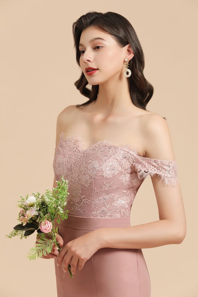 Vestido de fiesta de sirena de encaje con hombros descubiertos, encantador, vestido de dama de honor ajustado