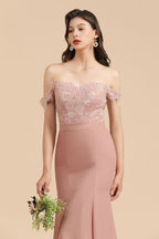 Vestido de fiesta de sirena de encaje con hombros descubiertos, encantador, vestido de dama de honor ajustado