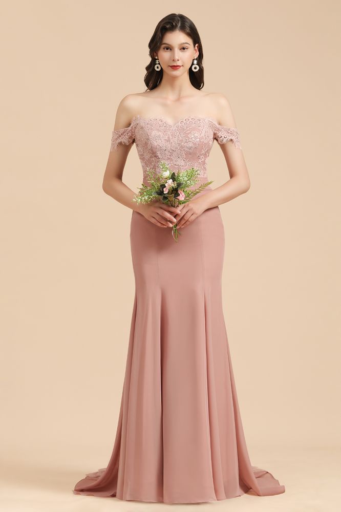 Vestido de fiesta de sirena de encaje con hombros descubiertos, encantador, vestido de dama de honor ajustado
