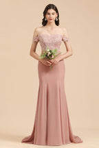 Vestido de fiesta de sirena de encaje con hombros descubiertos, encantador, vestido de dama de honor ajustado
