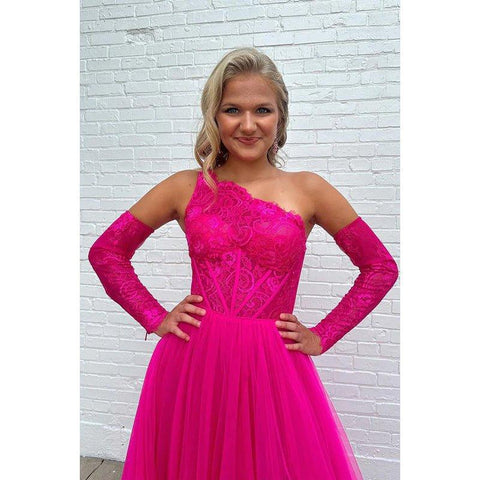 Encantador vestido de fiesta formal de tul sin mangas, largo, de corte A, con un solo hombro