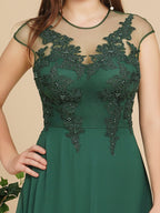 Robe de soirée maxi trapèze charmante sans manches ornée de perles, manches courtes, robe de demoiselle d'honneur