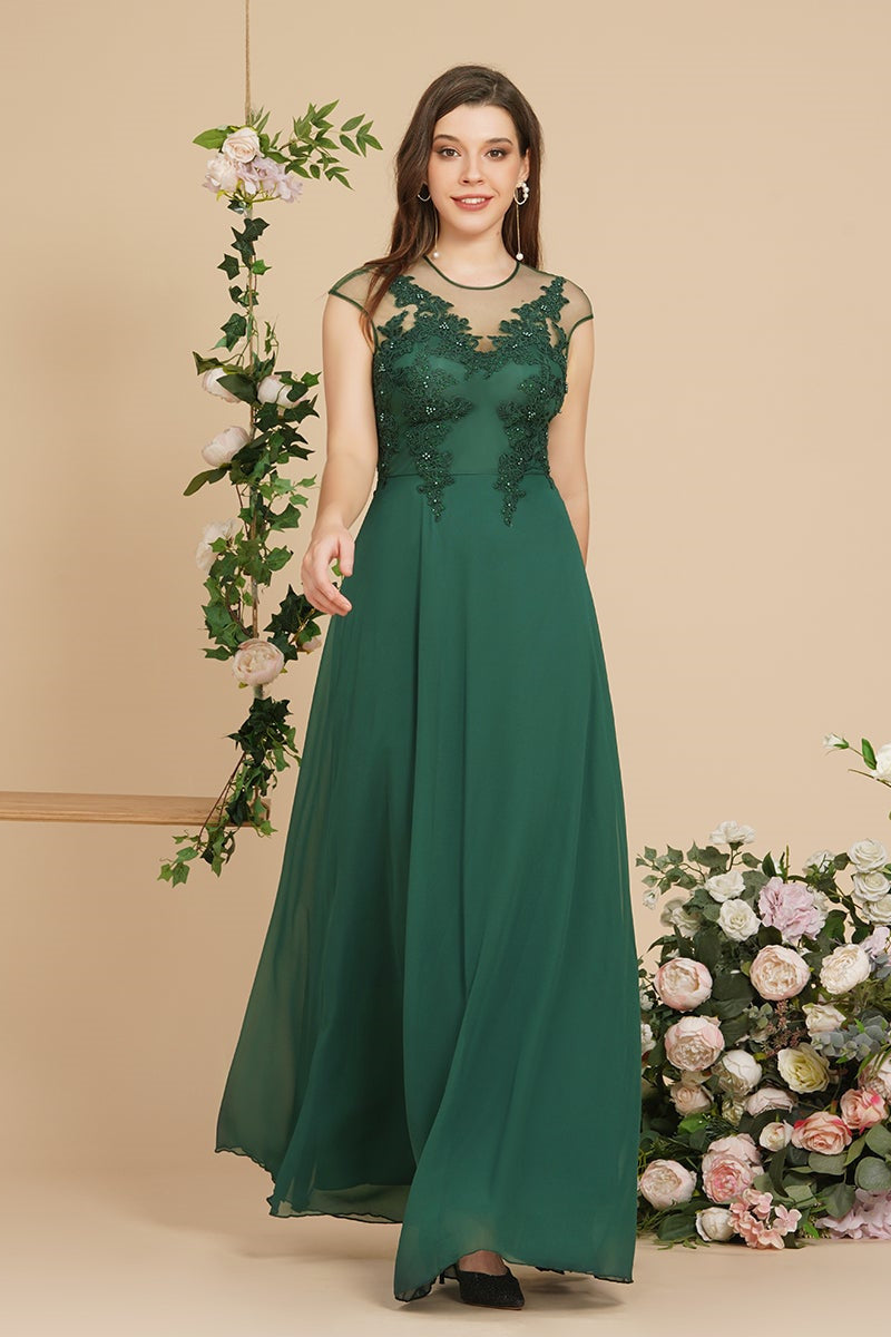 Robe de soirée maxi trapèze charmante sans manches ornée de perles, manches courtes, robe de demoiselle d'honneur