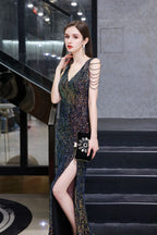 Charming Sparkly Sequins Beading Side Slit Prom Dress Floor Length