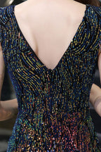Charming Sparkly Sequins Beading Side Slit Prom Dress Floor Length