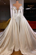 Charming V-Neck Long Sleeves Evening Party Gowns with Beads