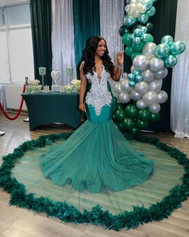 Encantador vestido de sirena sin mangas con escote en V para baile de graduación