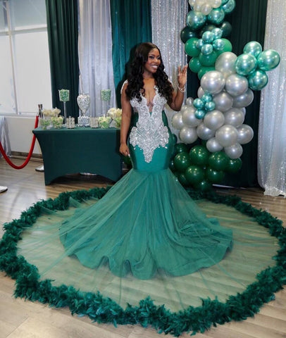 Encantador vestido de sirena sin mangas con escote en V para baile de graduación