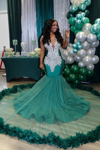 Encantador vestido de sirena sin mangas con escote en V para baile de graduación